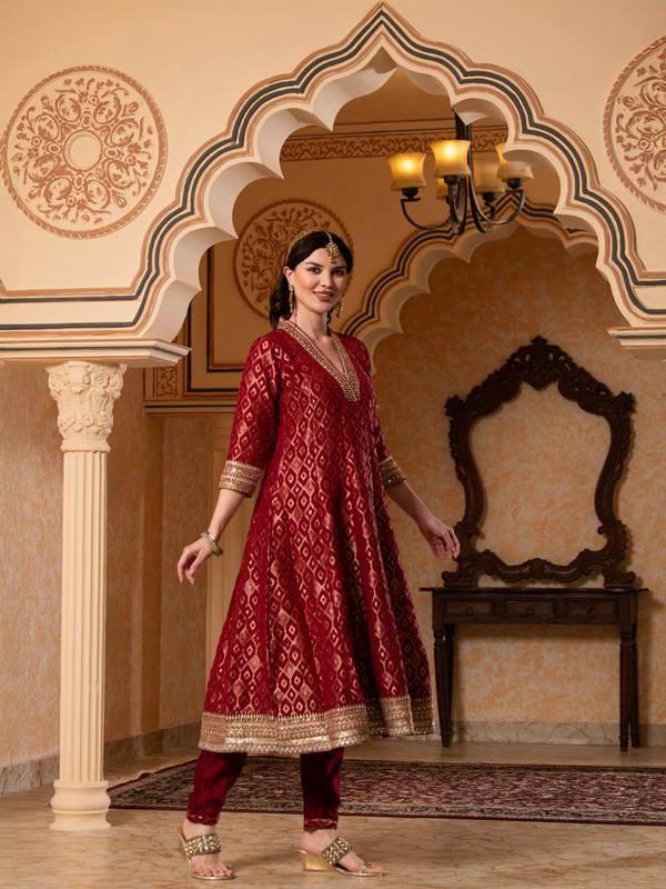ALBION FANCY LADIES ETHNIC RED KURTI SET