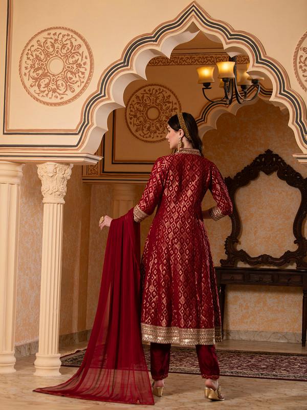 ALBION FANCY LADIES ETHNIC RED KURTI SET