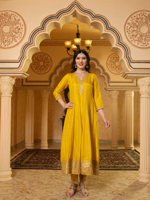 ALBION FANCY LADIES ETHNIC YELLOW KURTI SET