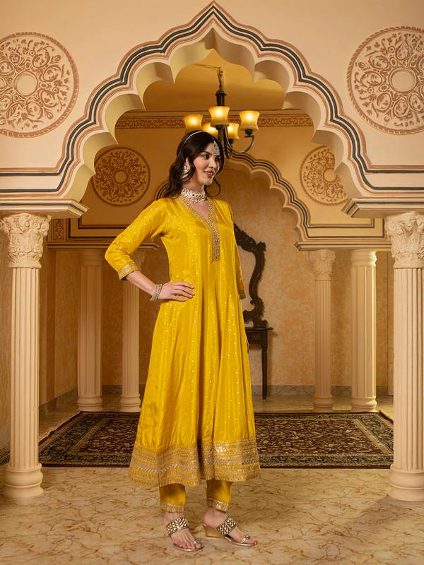 ALBION FANCY LADIES ETHNIC YELLOW KURTI SET