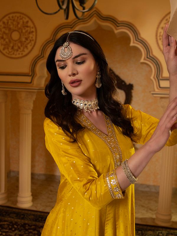 ALBION FANCY LADIES ETHNIC YELLOW KURTI SET