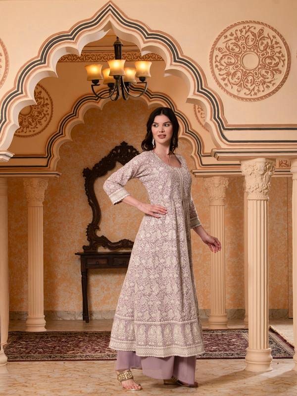 ALBION FANCY LADIES ETHNIC ONION PINK KURTI SET