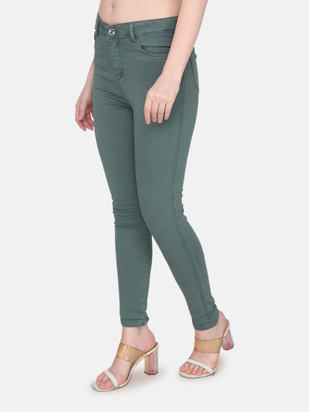 Albion | Albion By CnM Women Green Denim Stretchable Jeans 1