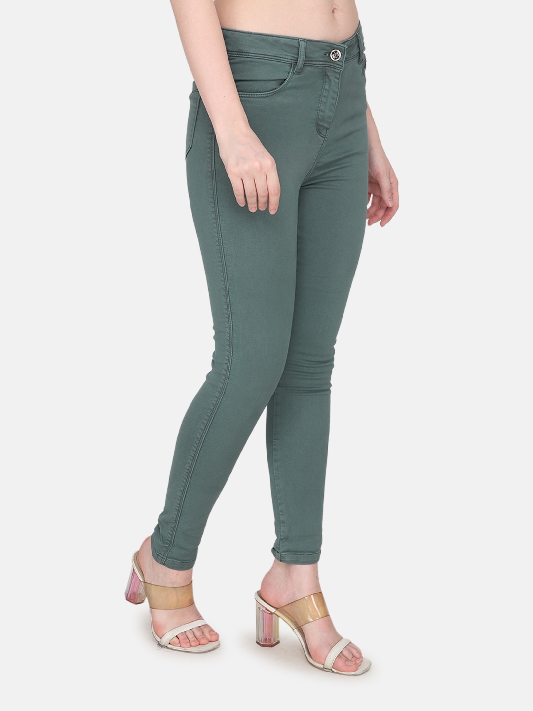 Albion | Albion By CnM Women Green Denim Stretchable Jeans 2