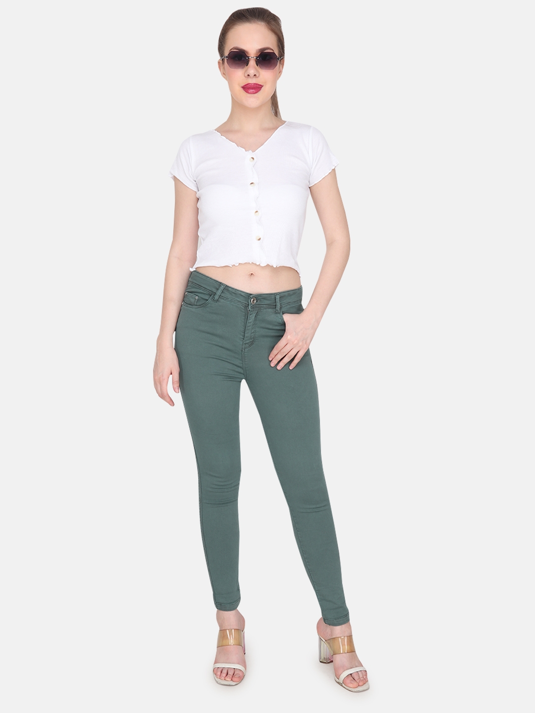 Albion | Albion By CnM Women Green Denim Stretchable Jeans 5