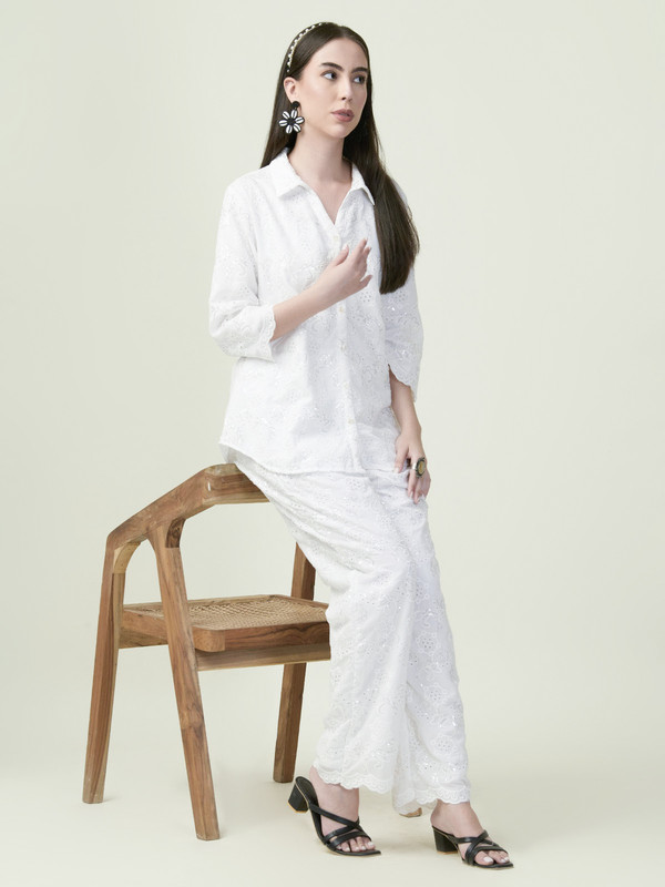 Albion Premium Ladies Neel Kamal White Coordinate Set