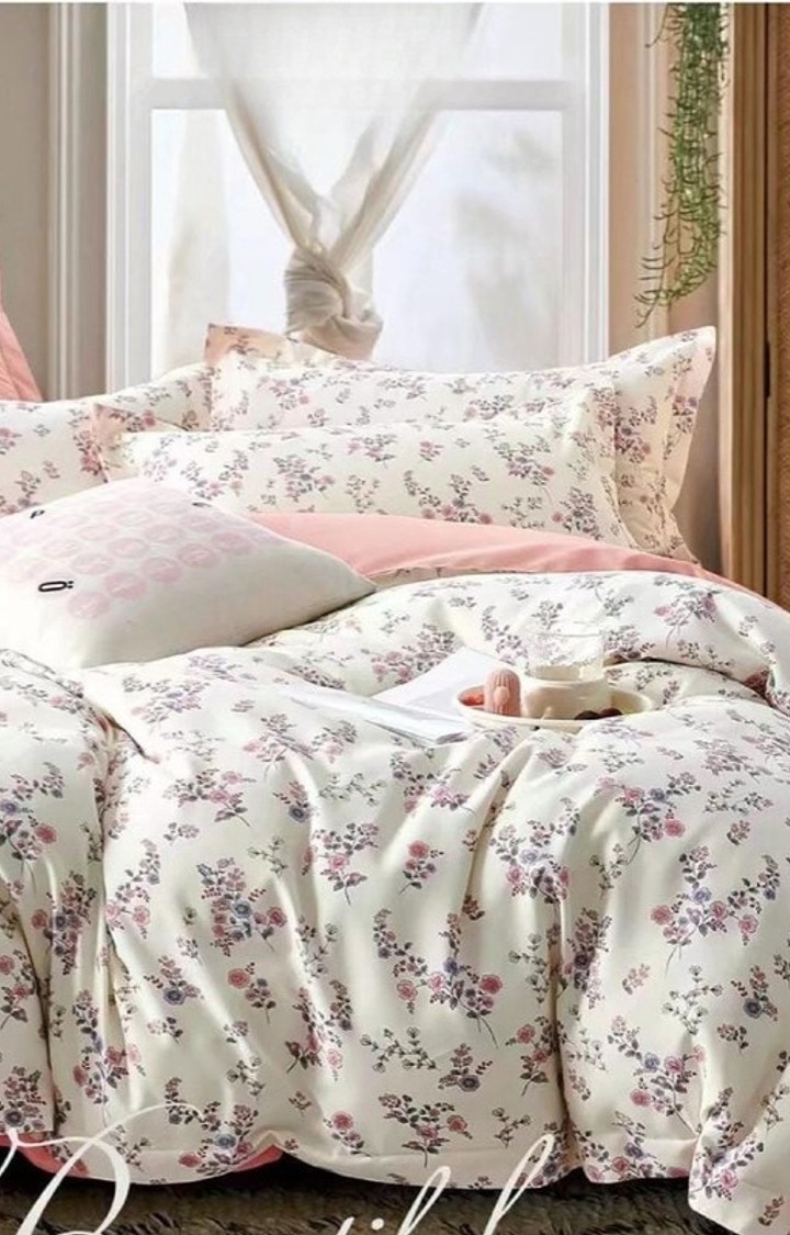 King Size Fully Elastic Fitted Bedsheet Double Bed with 2 Pillow Covers, 300 TC Cotton Feel Glace Cotton