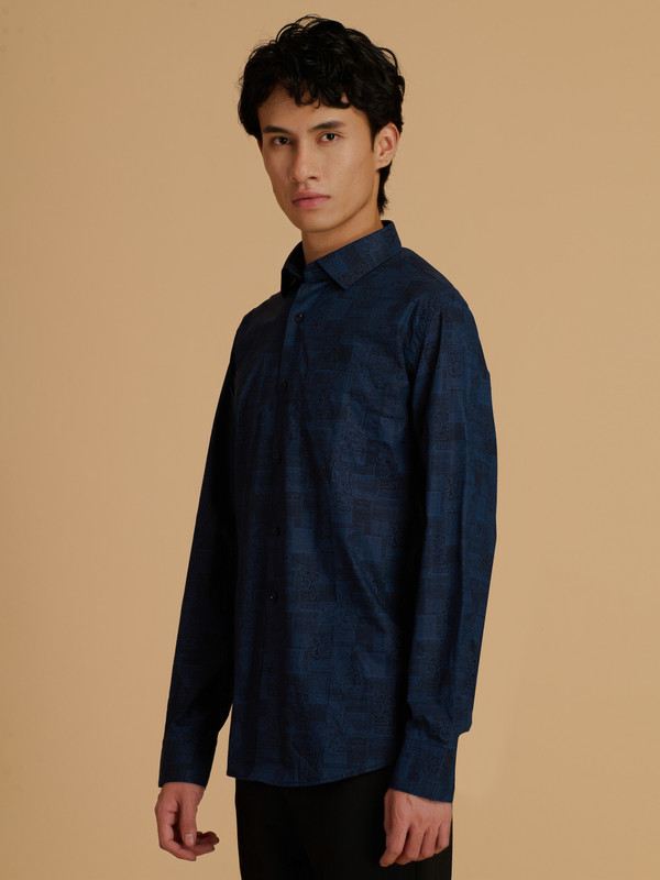 Albion Premium Mens Blue Print Shirt Fs