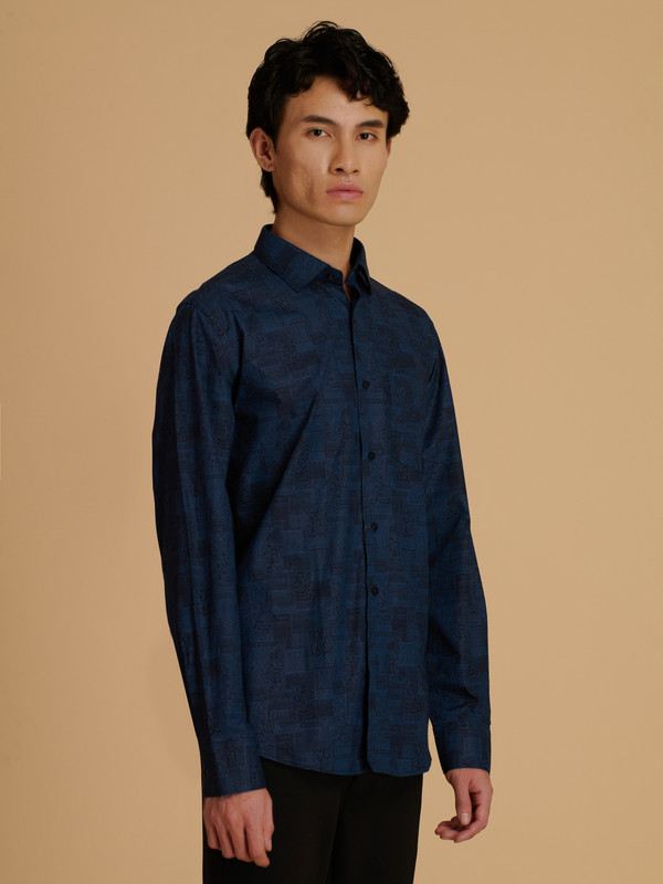 Albion Premium Mens Blue Print Shirt Fs