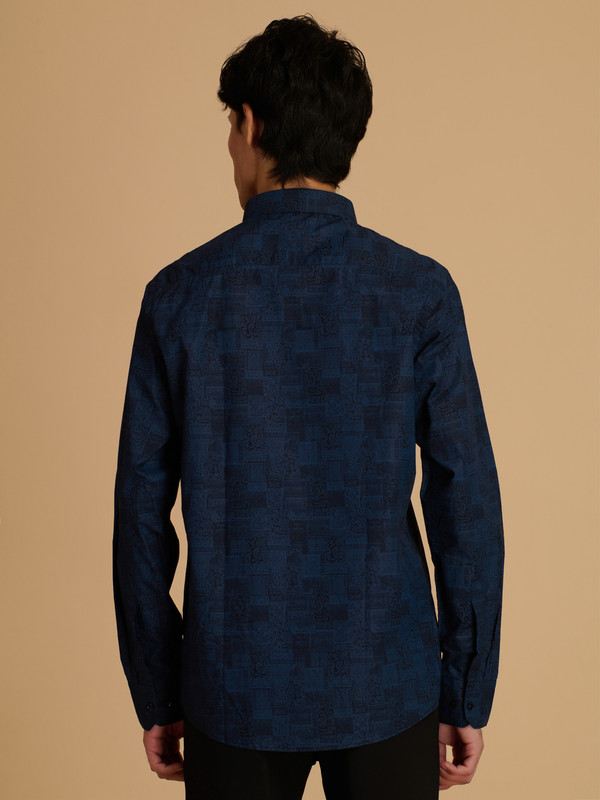 Albion Premium Mens Blue Print Shirt Fs