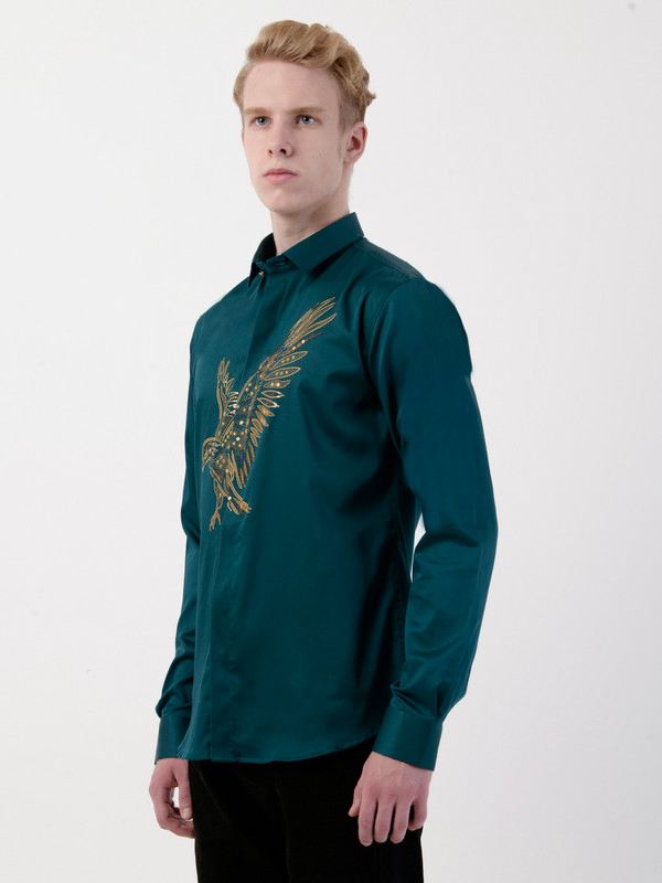 Albion Mens Green Shirt Full Sleeve