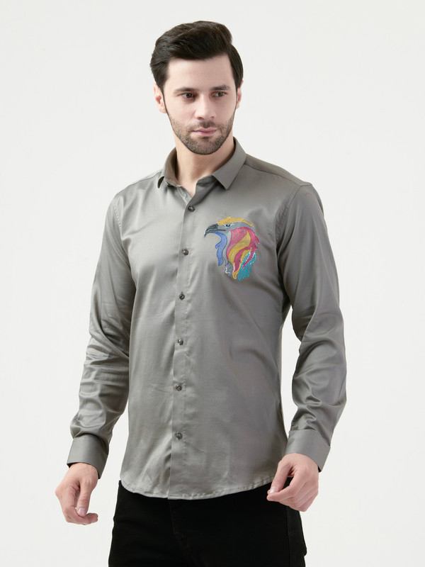 Albion Mens Gray Shirt Full Sleeve