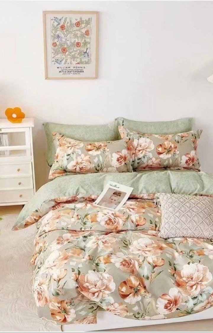 King Size Fully Elastic Fitted Bedsheet Double Bed with 2 Pillow Covers, 300 TC Cotton Feel Glace Cotton