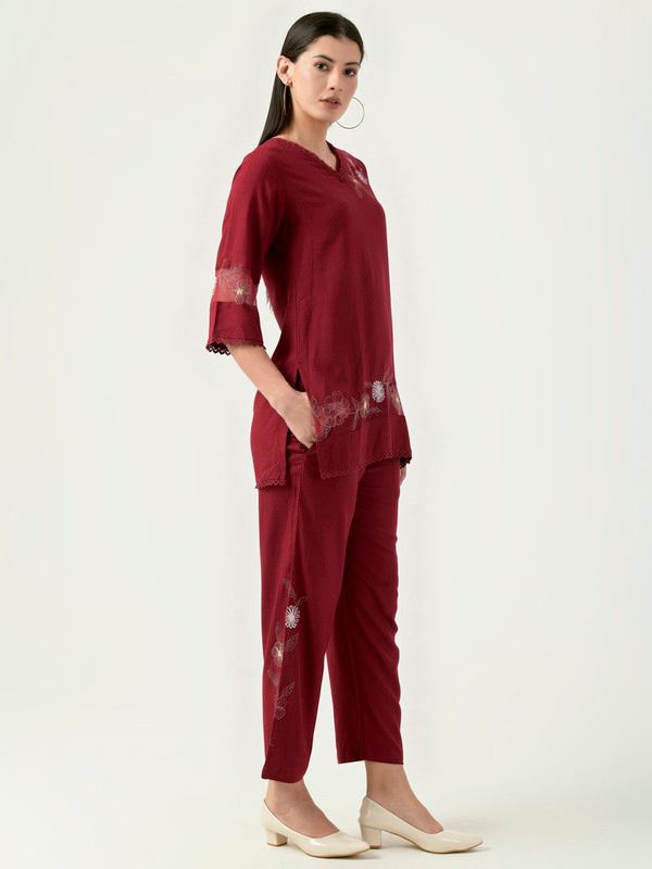 Albion Women Smart Premium Mehroon Co-ord