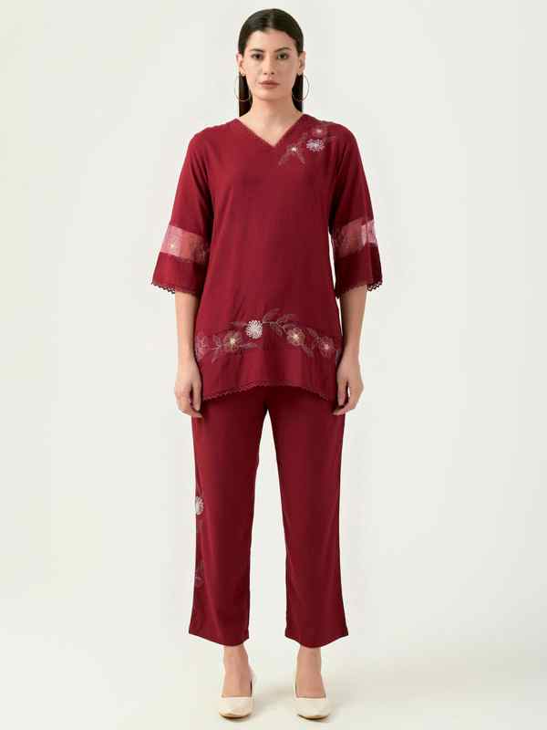 Albion Women Smart Premium Mehroon Co-ord
