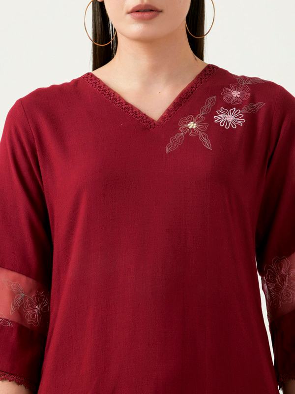 Albion Women Smart Premium Mehroon Co-ord