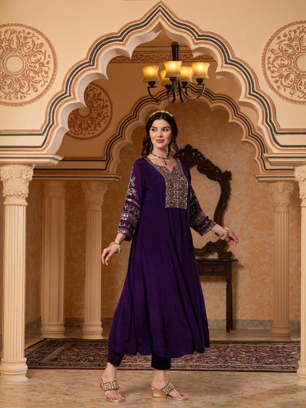 ALBION FANCY LADIES ETHNIC PURPLE KURTI SET