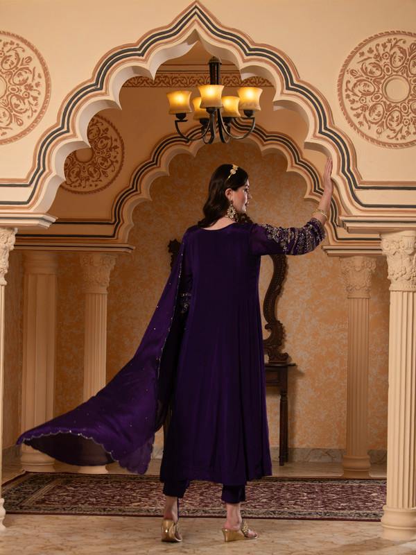 ALBION FANCY LADIES ETHNIC PURPLE KURTI SET