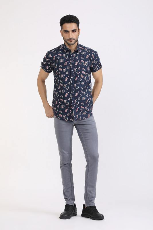 Albion Mens Premium Blue Print Casual Shirt