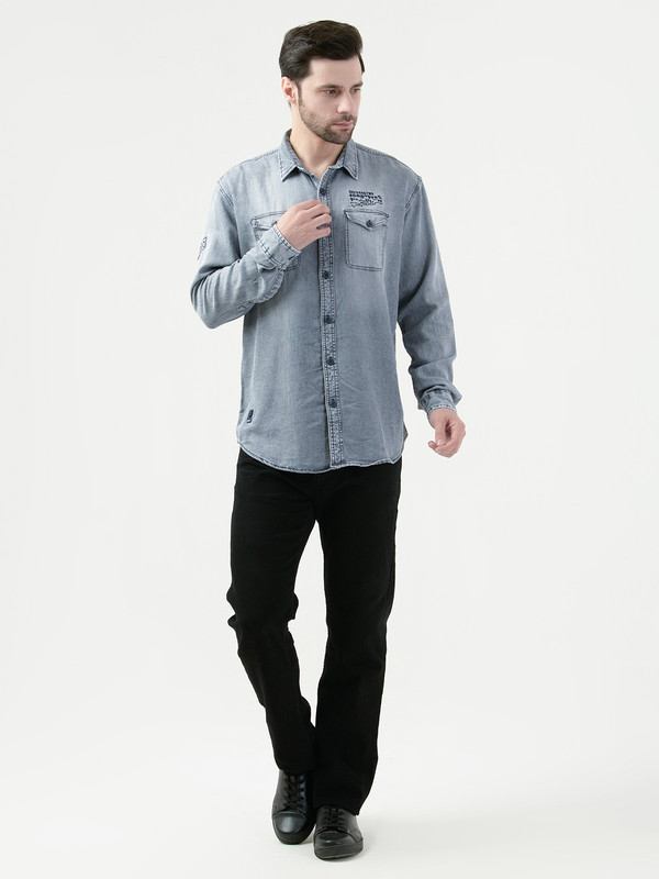Albion Mens Grey Denim Shirt Full Sleeve