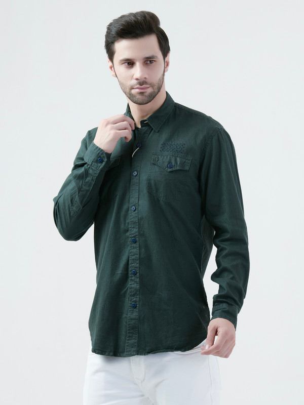 Albion Mens Green Shirt Full Sleeve