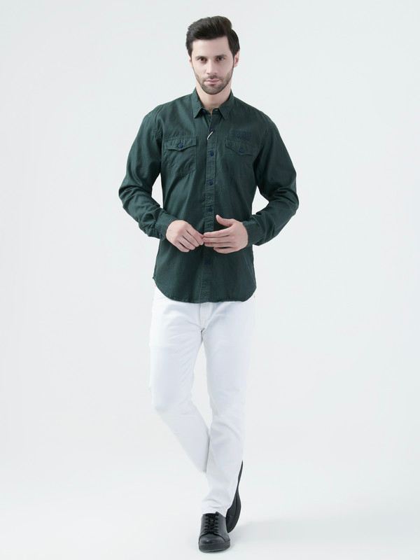 Albion Mens Green Shirt Full Sleeve