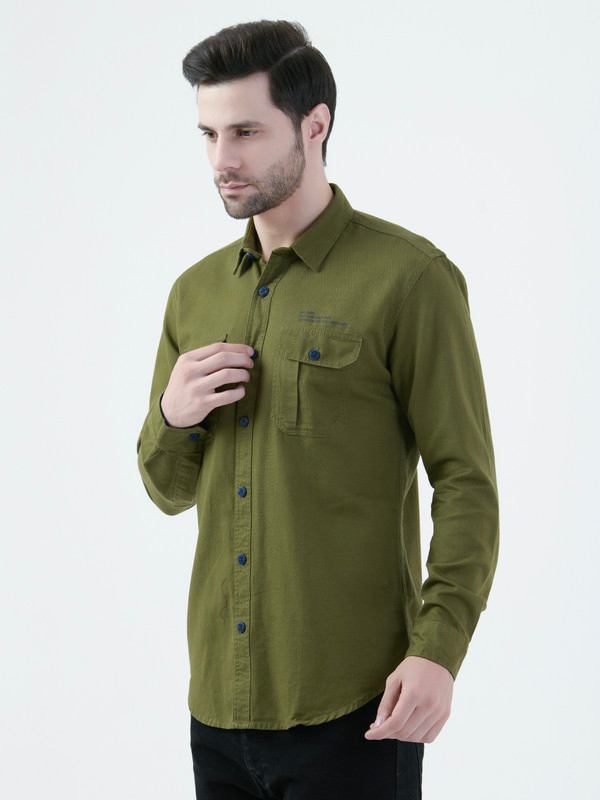 Albion Mens Green Shirt Full Sleeve
