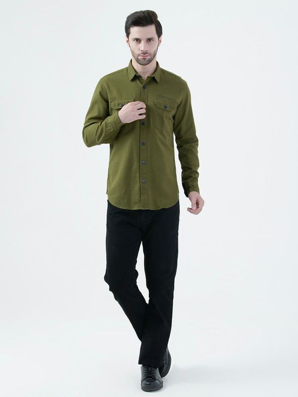 Albion Mens Green Shirt Full Sleeve