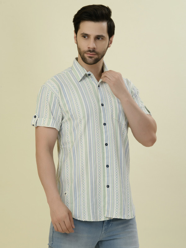 Albion Premium Mens Green Stripe Shirt Hs