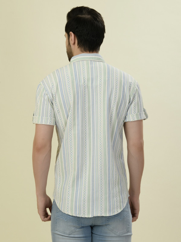 Albion Premium Mens Green Stripe Shirt Hs