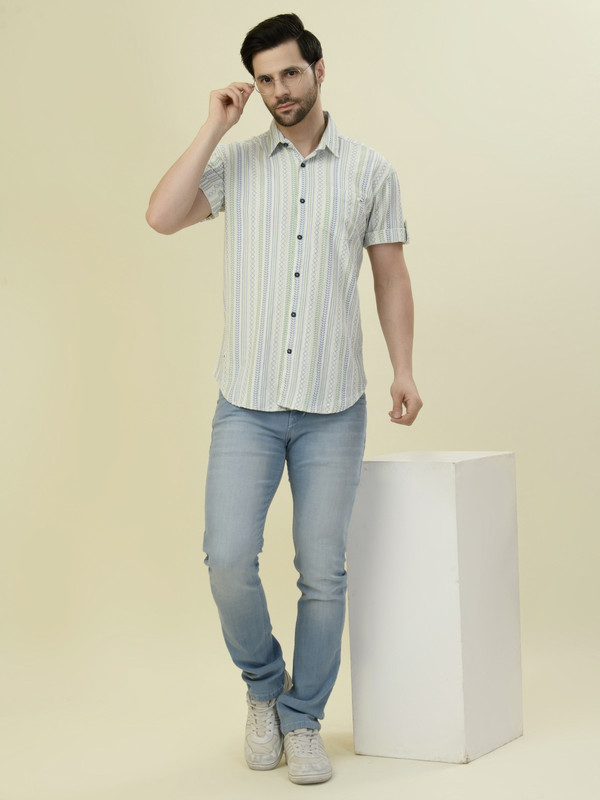 Albion Premium Mens Green Stripe Shirt Hs