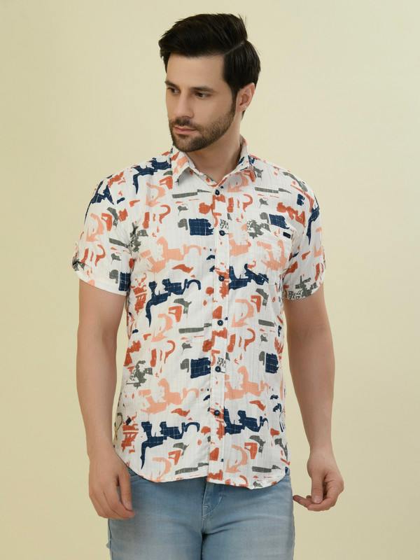 Albion Premium Mens Orange Print Shirt Hs