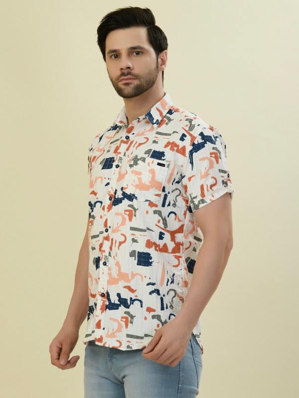 Albion Premium Mens Orange Print Shirt Hs