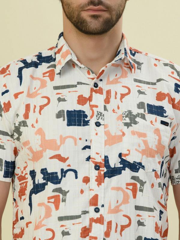 Albion Premium Mens Orange Print Shirt Hs