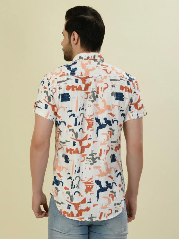 Albion Premium Mens Orange Print Shirt Hs