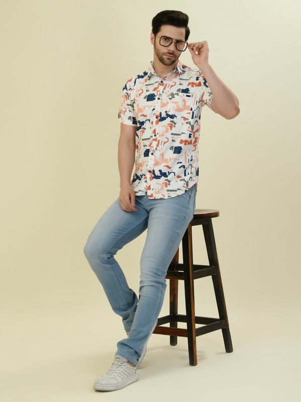 Albion Premium Mens Orange Print Shirt Hs