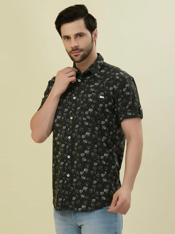 Albion Premium Mens Green Print Shirt Hs