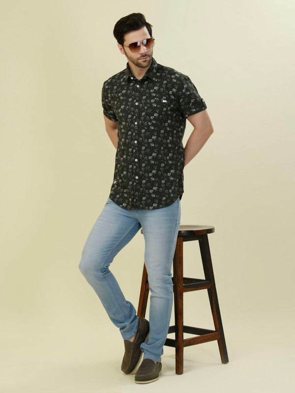 Albion Premium Mens Green Print Shirt Hs