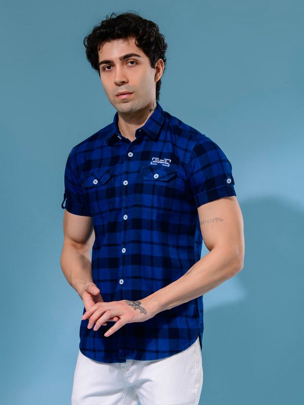 ALBION MENS ECOHAWK BLUE CHECKS SHIRT