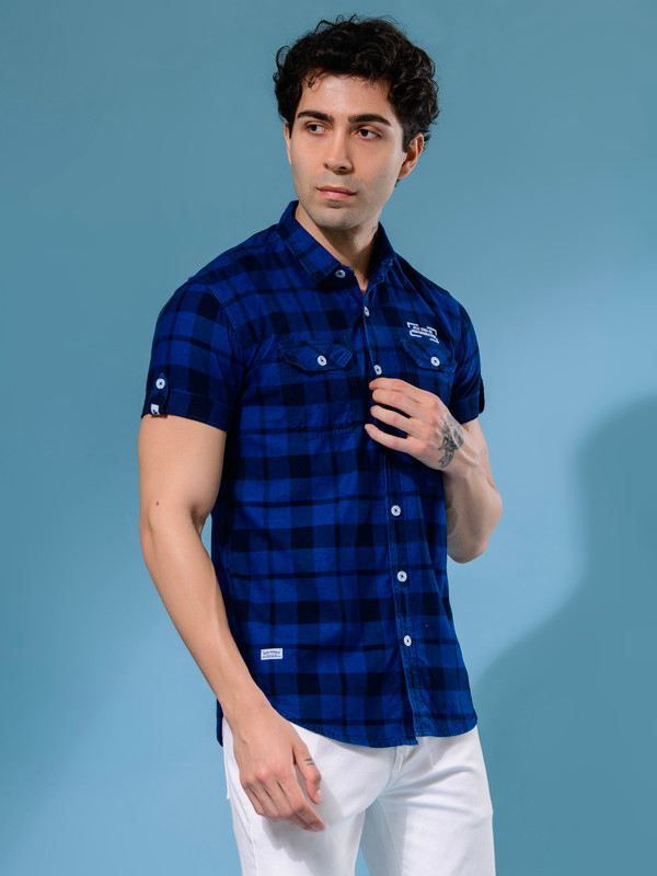 ALBION MENS ECOHAWK BLUE CHECKS SHIRT