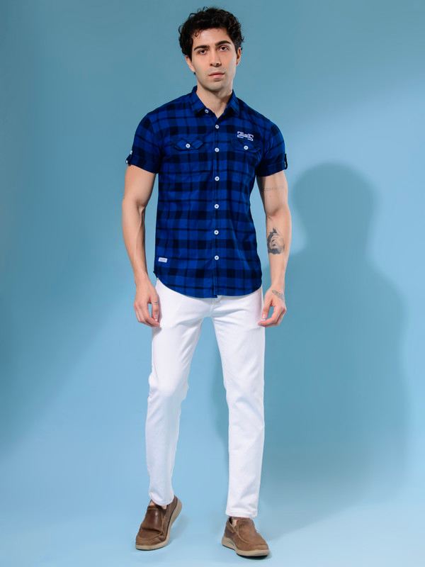 ALBION MENS ECOHAWK BLUE CHECKS SHIRT