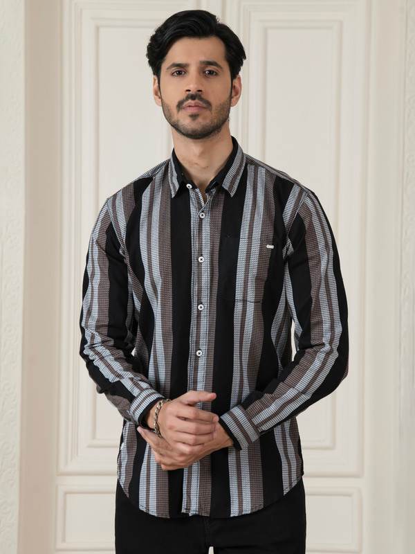 ALBION MENS ECOHAWK BROWN STRIPE SHIRT