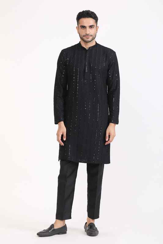 Albion Mens Primume Black Kurta Pyjama