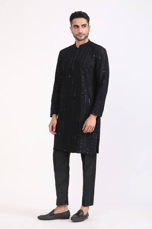 Albion Mens Primume Black Kurta Pyjama