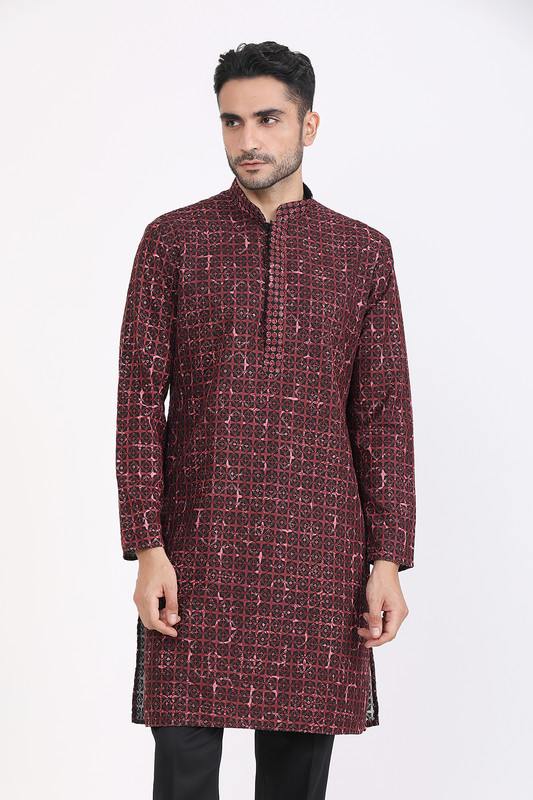 Albion Mens Primume Black top Mahroon Kurta Pyjama