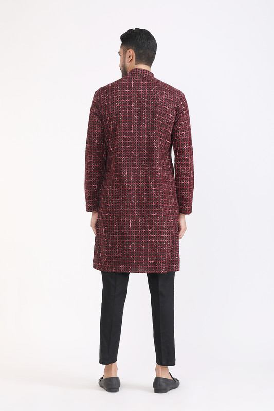 Albion Mens Primume Black top Mahroon Kurta Pyjama
