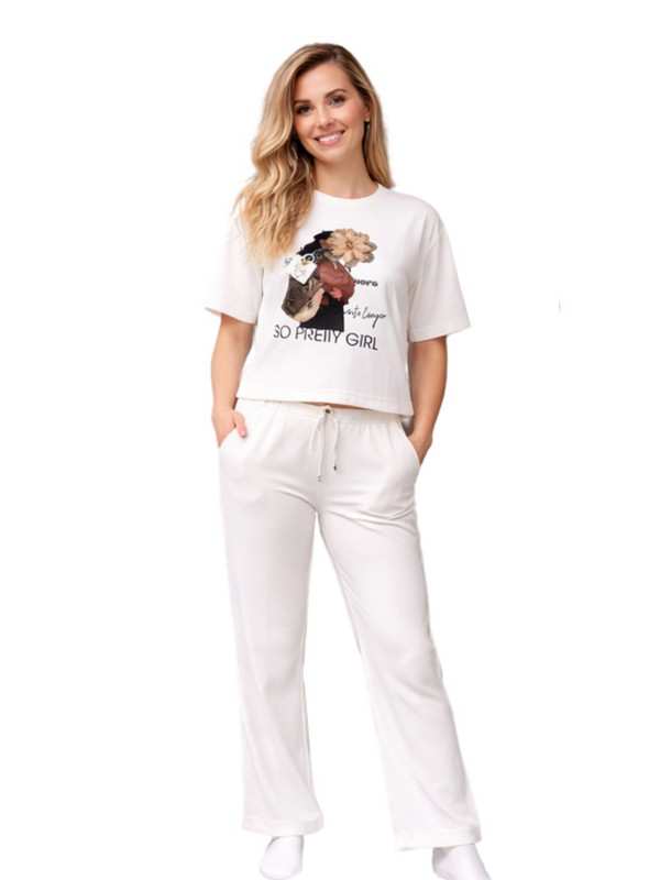 Albion White Graphic Co-Ord Set for Women | Casual T-Shirt & Track Pant Set | Stylish Daily Wear Outfit