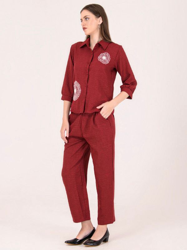 Albion Women Mehroon Smart Coordinate Set