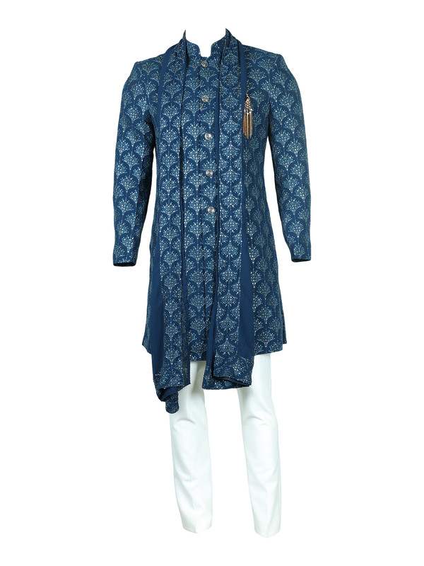 Albion Mens Mens Ethinic P.Blue Indo Western Suit