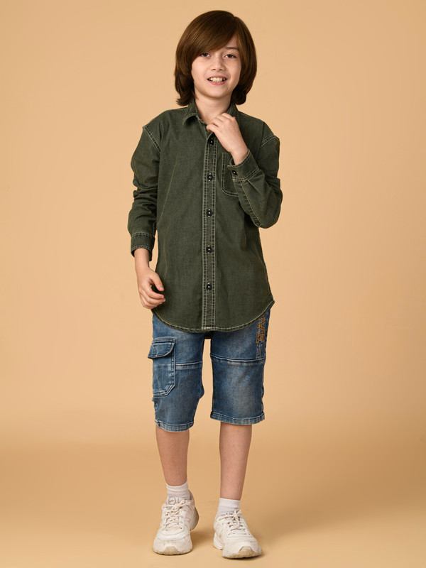ALBION PREMIUM BOYS GREEN DENIM SHIRT